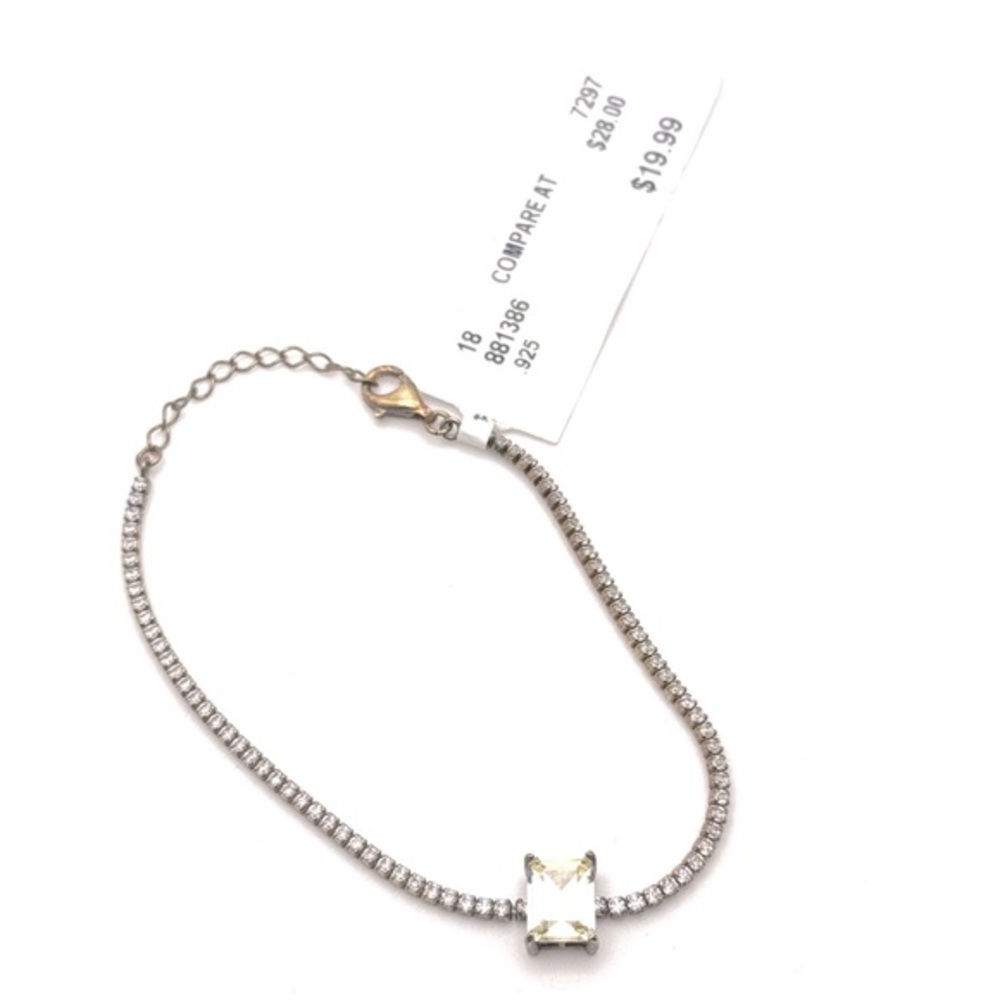 NWT Gold Tone Rhinestone CZ Tennis Bracelet With Emerald Cut Yellow Stone